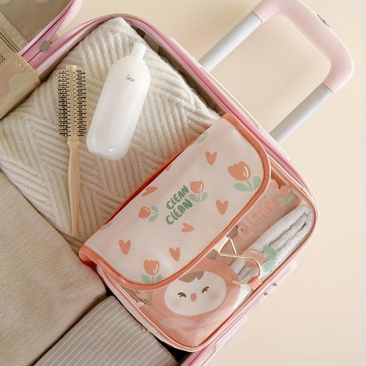 Actual product image Only-Bags.Store Large waterproof toiletry bag with handle - cute cartoon design, spacious cosmetic bag for