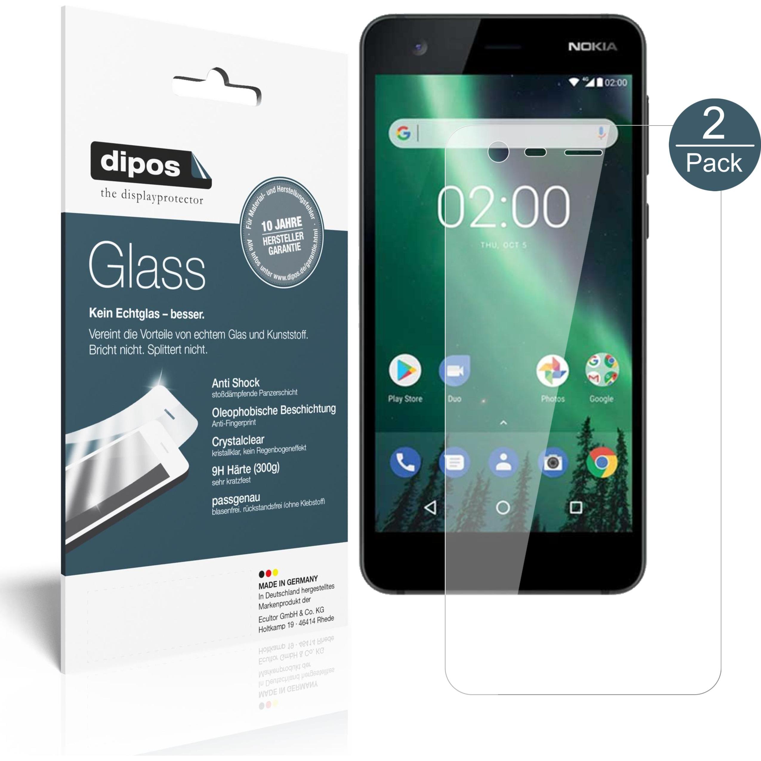 Dipos Displayschutz Anti-Shock (2 Stück, Nokia 2), Smartphone Schutzfolie, Transparent
