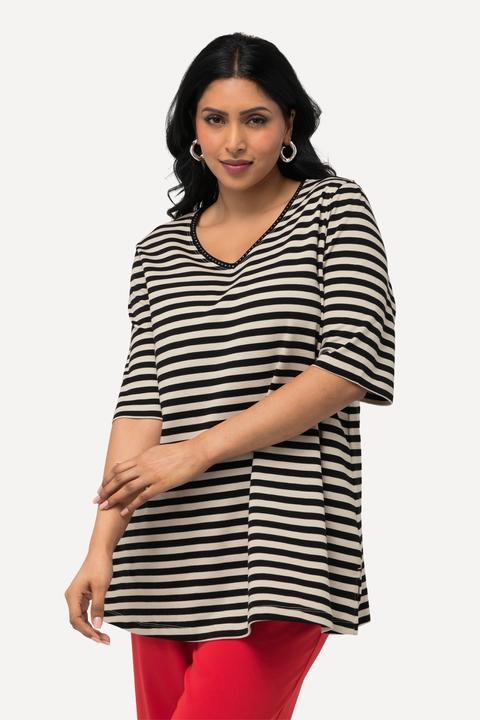 Produktbild Ulla Popken T-Shirt, Pima Cotton, Ringel, V-Ausschnitt, Halbarm (42, 44)