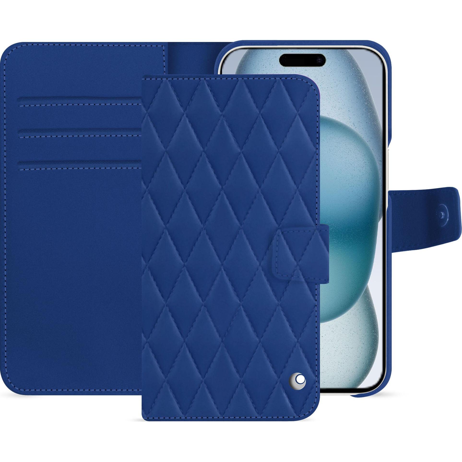 Noreve Lederschutzhülle Apple iPhone 15 (Apple iPhone 15), Smartphone Hülle, Blau