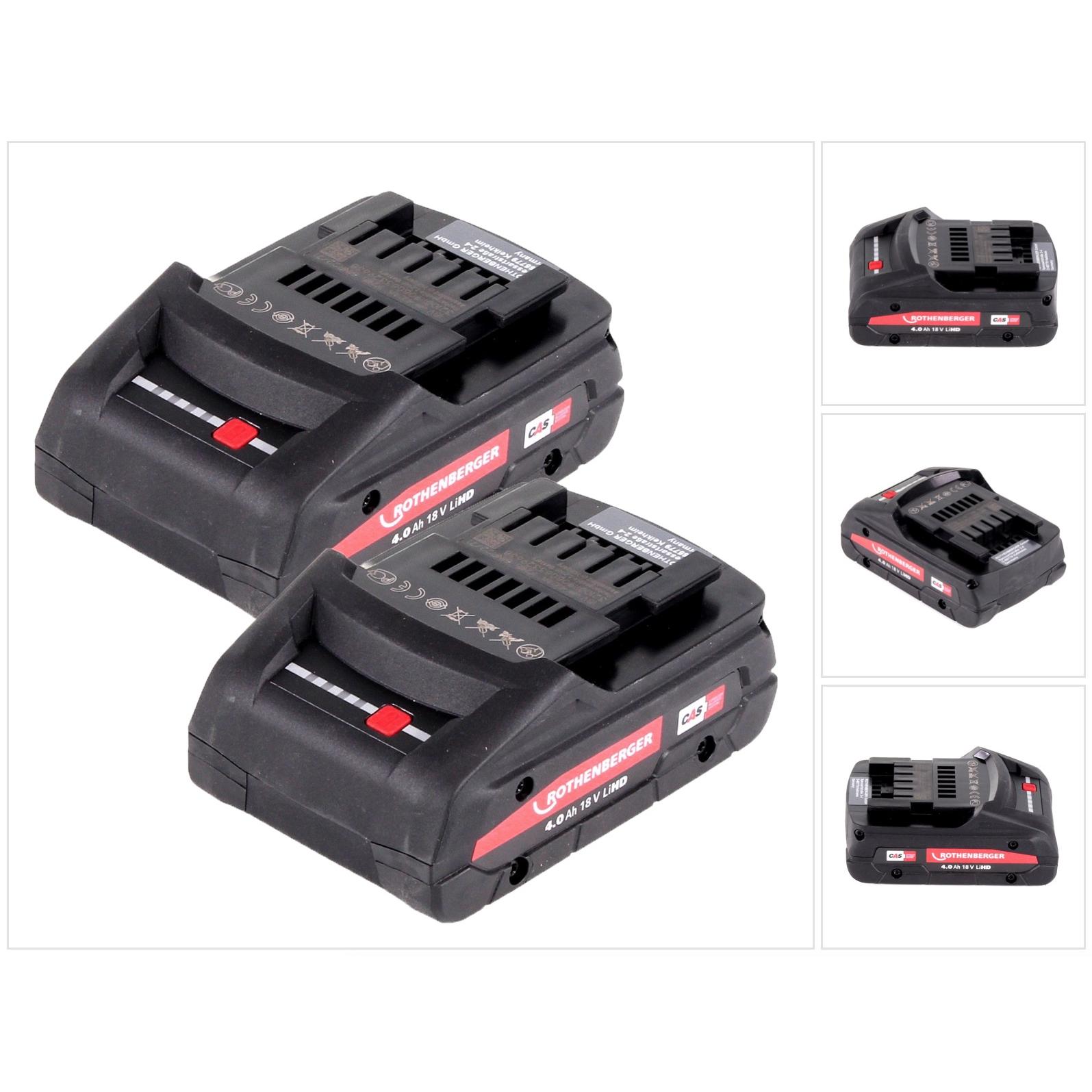 Rothenberger, Werkzeugakku + Ladegerät, RO BP18/4 Li-HD Akkus - 18V / 4,0 Ah 2 Stück ( 1000002548 ) (18 V)