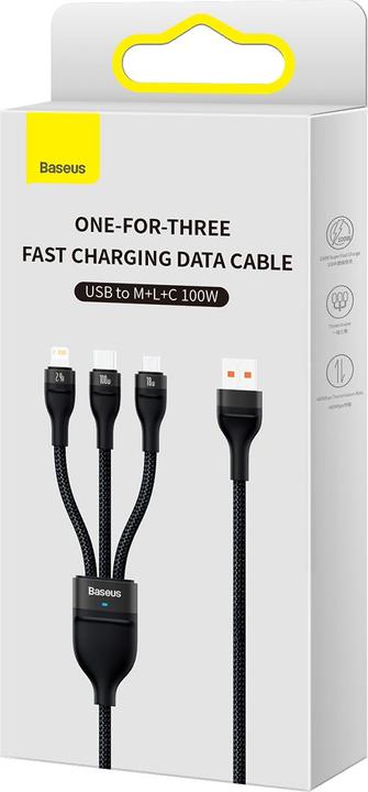 Immagine prodotto Baseus Cavo USB 3in1 (1.20 m, USB 3.2 Gen 1, 100 W)