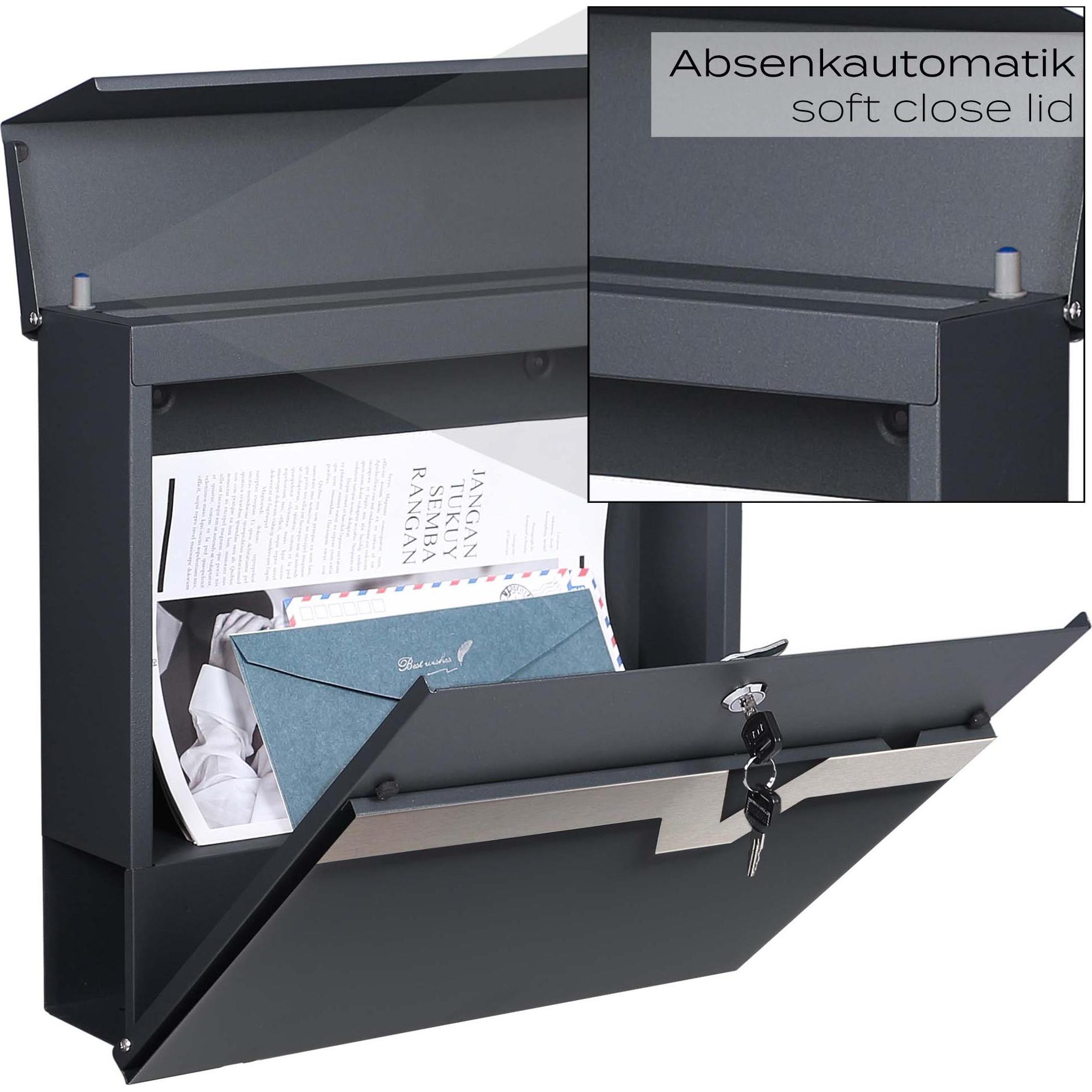 Thumbnail - XPOtool, Briefkasten, Briefkasten V60 Anthrazit 370x105x370mm Soft Close Zeitungsfach Stahl