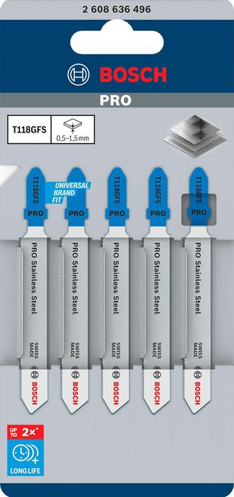 Produktbild Bosch Professional Zubehör PRO Stainless Steel T118GFS Stichsägeblatt, 83 mm, 5-tlg.