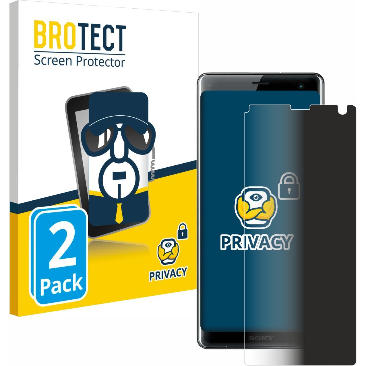BROTECT Sichtschutzfolie Anti-Spy Privacy Folie Blaulicht-Schutz (2 Stück, Sony Xperia XZ3), Smartphone Schutzfolie, Bla...