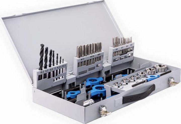 Produktbild GSR 45 tlg HSS DIN Gewindeschneidsortiment M3-M12 mit HSS- Kernlochspiralbohrern und Haltewerkzeuge