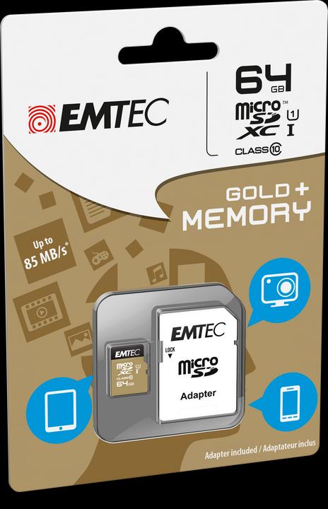 Productafbeelding Emtec Goud+ (64 GB, microSD, U1, UHS-I)