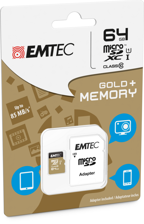 Productafbeelding Emtec Goud+ (64 GB, microSD, U1, UHS-I)