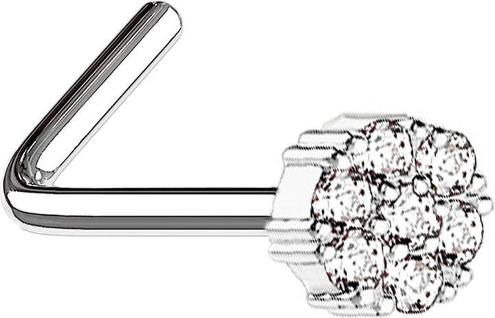 Produktbild Star Piercing Nasenstecker gewinkelt silber Blume mit Kristall (Messing, Chirurgenstahl 316L)