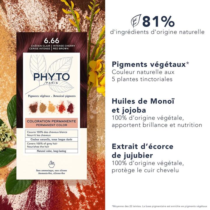 Actual product image Phyto Paris Permanent Coloration 666 Intense Cherry Light Brown (666 Intense Cherry Light Brown)