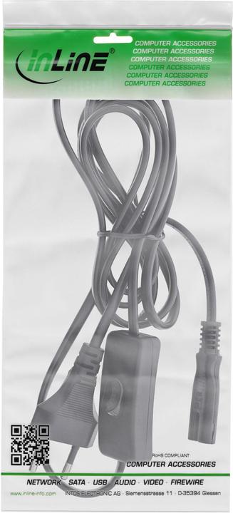 Produktbild InLine ® Euro Netzkabel mit Schalter, CEE7/16 zu IEC-C7, schwarz, 5m (5 m)