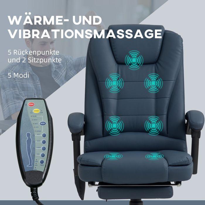 Produktbild Swisshandel24 Massage-Bürostuhl, 7 Vibrationspunkte, verstellbare Fussstütze & Lehne, bis 120 kg, Lederoptik, Blau (46 - 56 cm)
