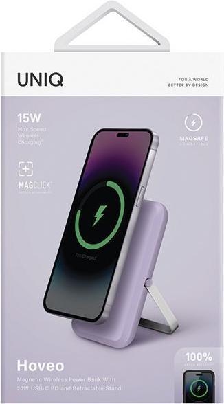 Produktbild Uniq Powerbank Hoveo 5000mAh USB-C 20W PD Fast charge Wireless Magnetic liliowy/lilac lavender (5000 mAh, 20 W)