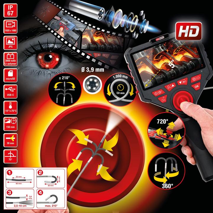 Produktbild KS Tools 550.7580 Videoskop-Satz Sonden-Ø: 3.9 mm Sonden-Länge: 1000 mm