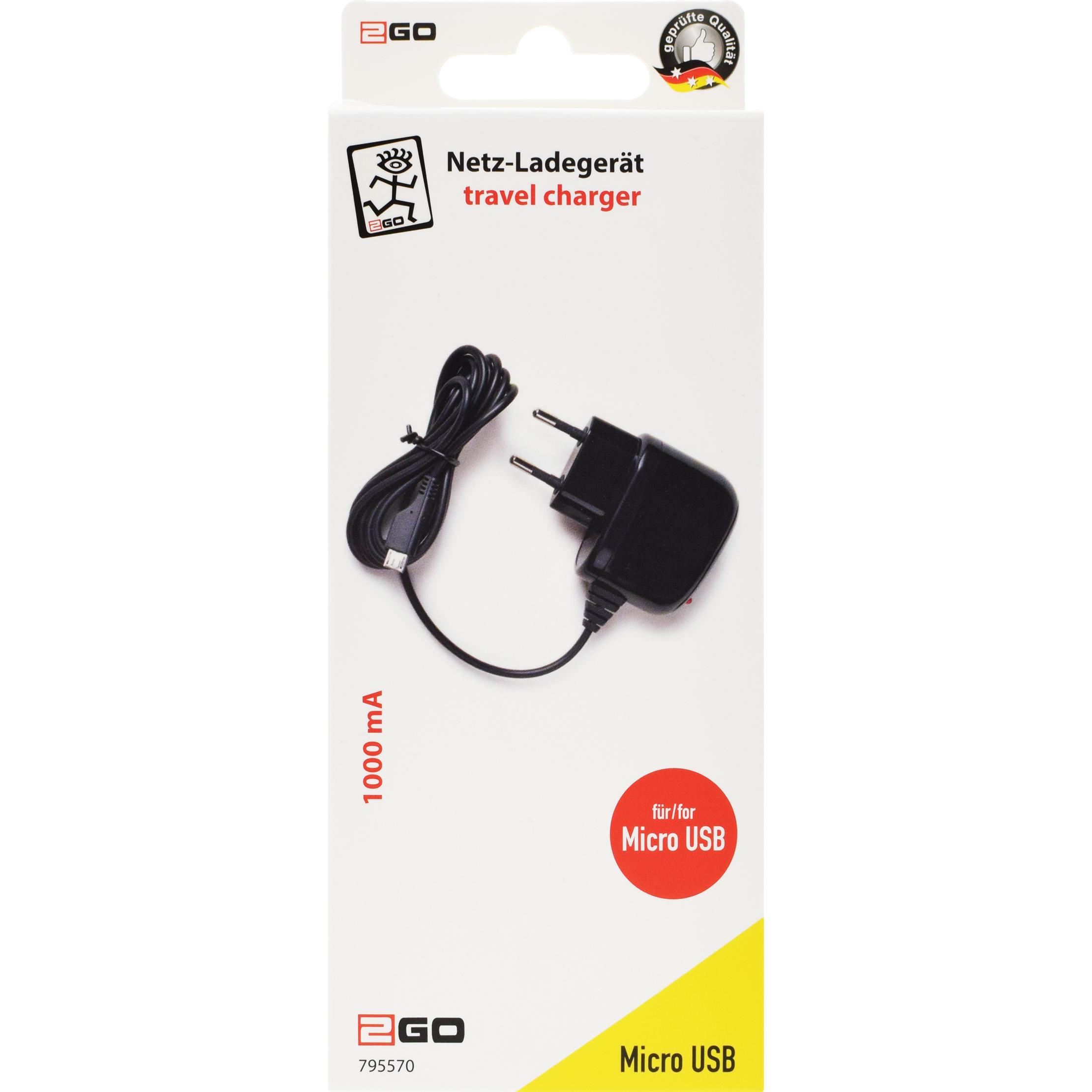 Thumbnail - 2GO Netz-Ladegerät 100V-240V - schwarz für Micro-USB, USB Ladegerät, Schwarz