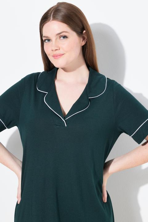 Image du produit Ulla Popken Chemise de nuit, col à revers et manches courtes, passepoils fantaisie (42, 44)