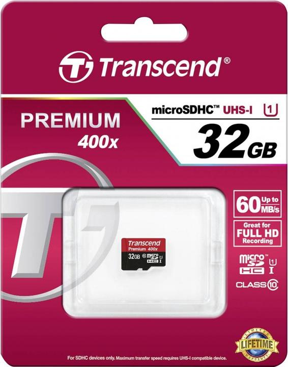 Image du produit Transcend Premium 32 Go microSDHC UHS-I Class10 60MB/s MLC (32 Go, microSDHC, U1, UHS-I)