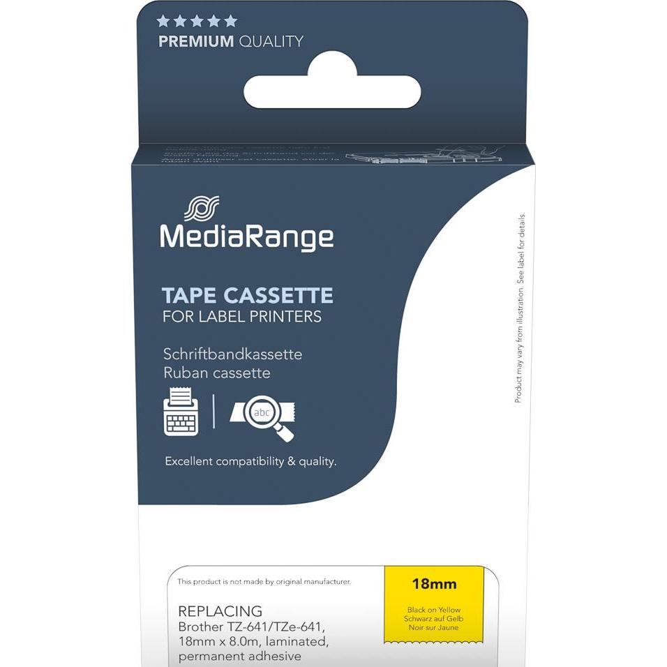 MediaRange, Beschriftungsband, Schriftbandkassette schwarz auf gelb 8m x 18mm (1.80 cm, Gelb)