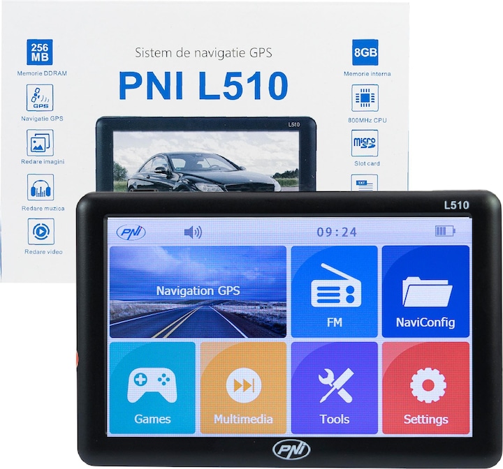 Image du produit PNI Système de navigation GPS L510 écran 5 pouces, 800 MHz, 256 MB DDR2, 8 GB mémoire interne, FM-S (5")