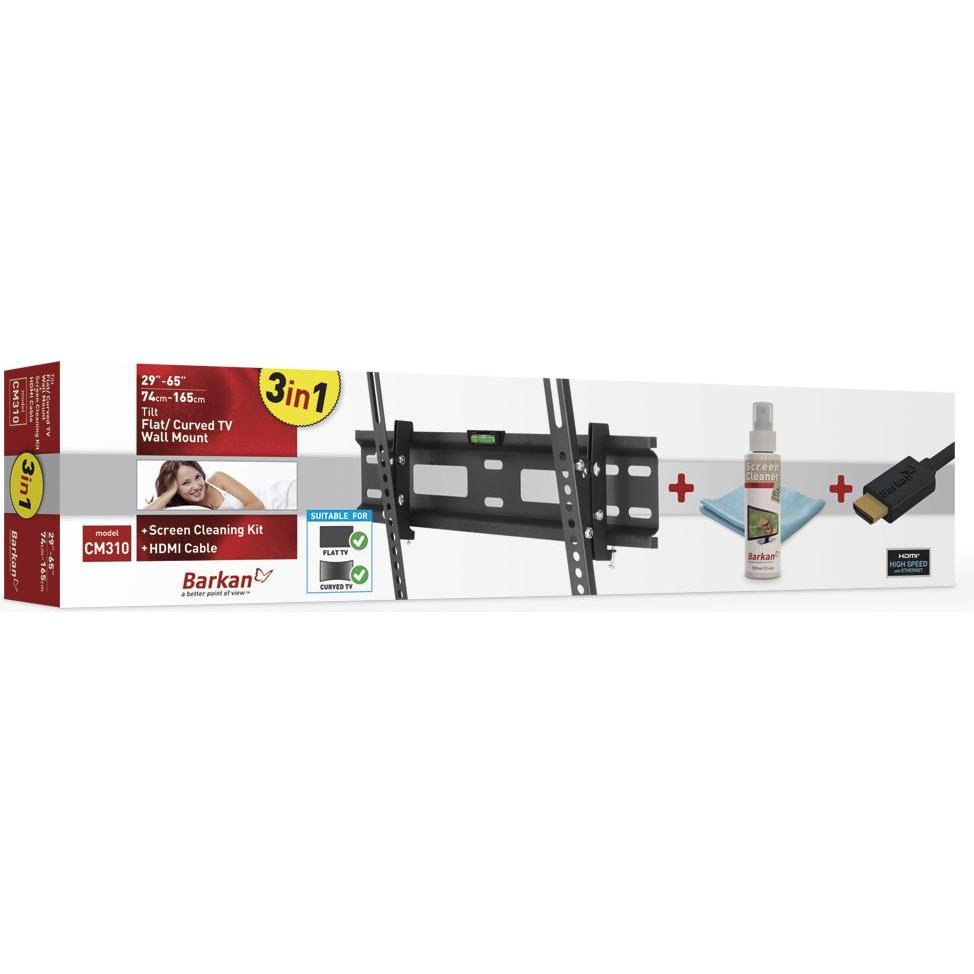Barkan 3 in 1 Combo: flach (Wand, 65", 50 kg), TV Wandhalterung, Schwarz