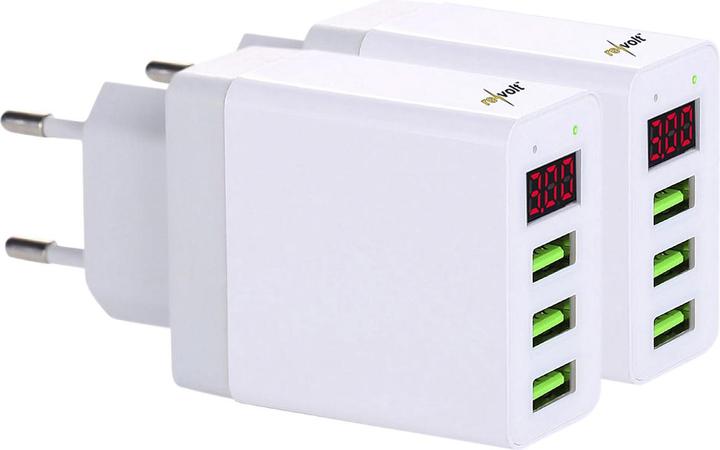 Produktbild Revolt 2er-Set Intelligentes 3-Port-USB-Wandnetzteil mit LED-Display