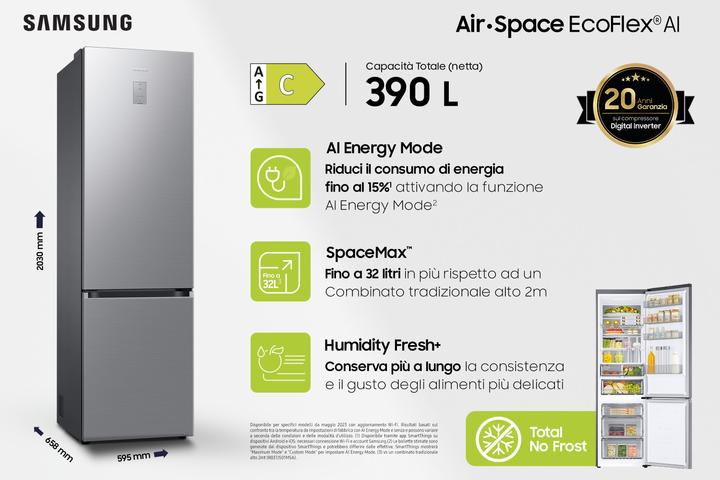 Image du produit Samsung RB38C776CS9 Réfrigérateur combiné EcoFlex AI 2m (390 l)