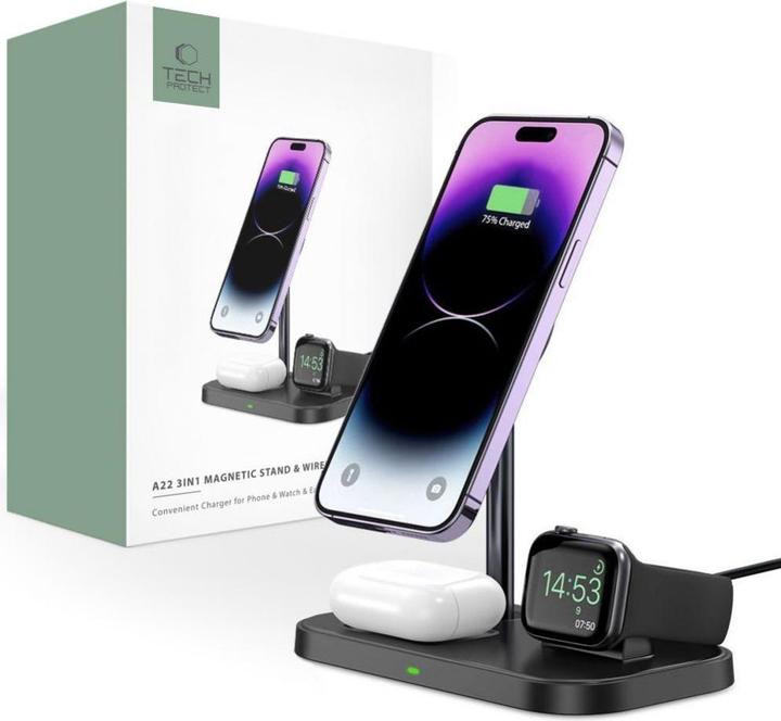 Immagine prodotto Tech Proteggi belaidis įkroviklis QI15W A22 3in1 Magnetic MagSafe, juodas (15 W)
