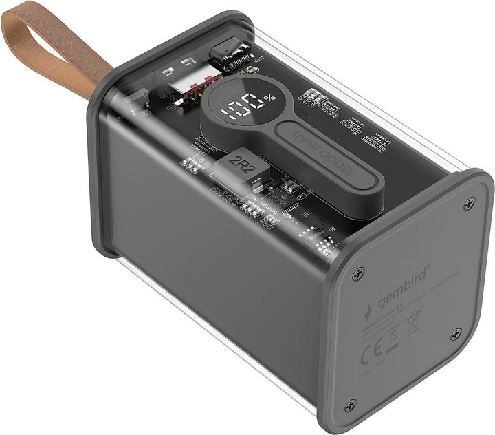 Gembird Power Bank transparentny szybkie ładowanie QC3.0 18000 mAh czarny (38 W, 37 Wh)