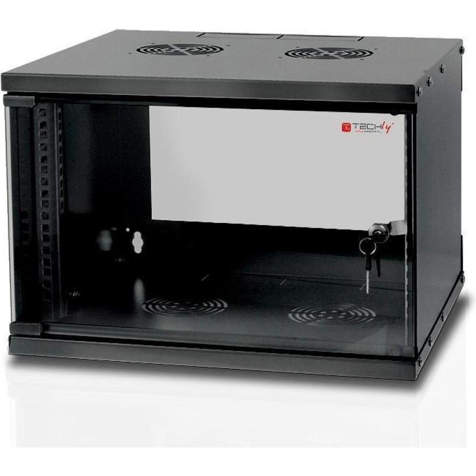 Techly I-CASE EL-1006B32 Rack 6U Wandmontiertes Regal (6 HE, 19 Zoll Rack), Serverschrank, Schwarz