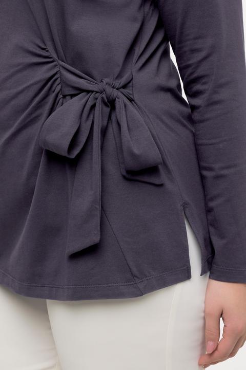 Actual product image Ulla Popken Knot Detail Asymmetric Draped Front Round Neck Stretch Tee (46, 48)