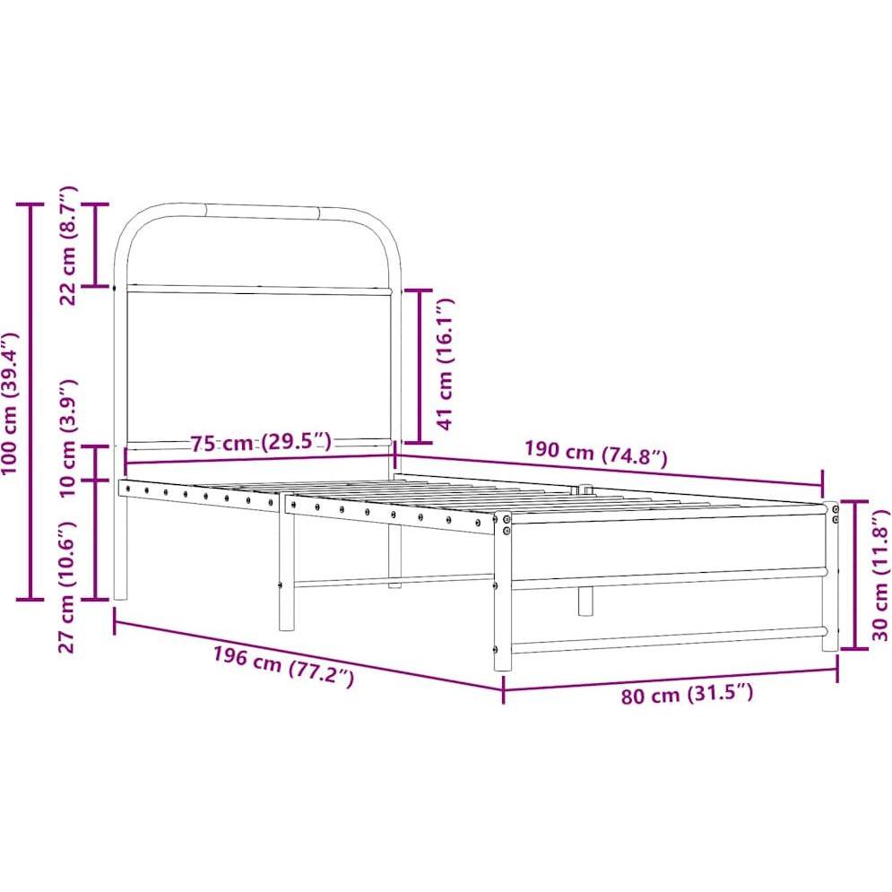 Thumbnail - VidaXL, Bett, Bettgestell ohne Matratze 80x200 cm Räuchereiche Holzwerkstoff (80 x 200 cm)