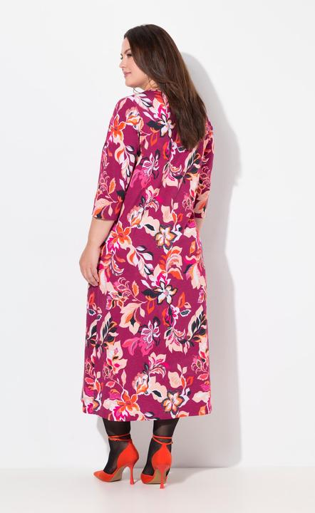 Actual product image Ulla Popken Floral Pink Jersey 3/4 Sleeve V-Neck Dress (46, 48)