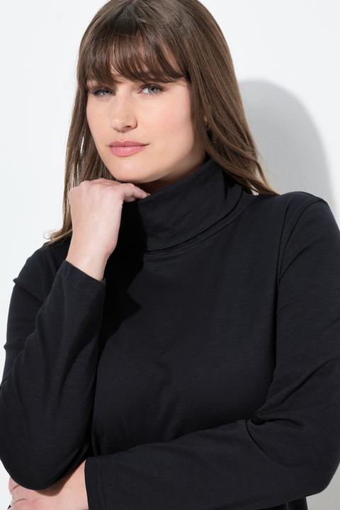 Immagine prodotto Ulla Popken Maglia dal taglio aderente in cotone biologico con collo da risvoltare e maniche lunghe (54)