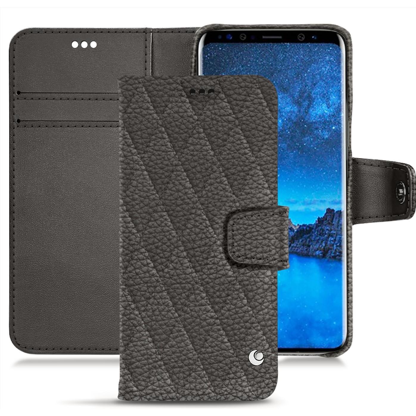 Noreve Lederschutzhülle Wallet (Samsung Galaxy S9+), Smartphone Hülle, Grau