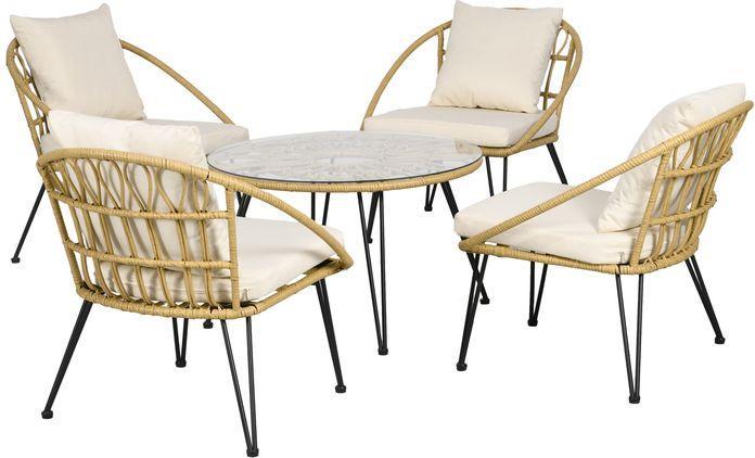 Produktbild Swisshandel24 5 tlg. Rattan Gartenmöbel-Set, Sitzgarnitur inkl. 1 Esstisch, 4 Stühlen, Sitzgarnitur, Polyester, Be (82 cm)