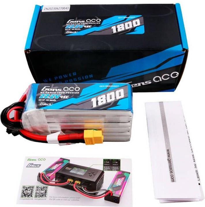 Produktbild Gens Ace G-Tech 1800mAh 22.2V 45C 6S1P Lipo Battery Pack with XT60 Plug (22.20 V, 1800 mAh)