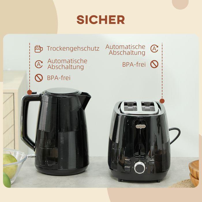 Actual product image Swisshandel24 Wasserkocher- und Toaster-Set, 1,7 L, verschiedene Funktionen, Edelstahl, Schwarz (1.70 l)
