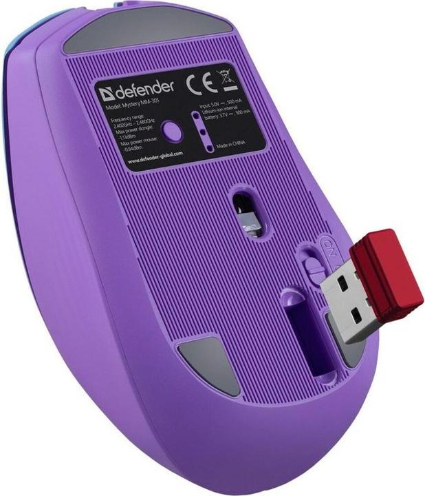 Actual product image Defender MYSZ MYSTERY MM-301 RF+BT FIOLETOWA 1600dpi 6P (Wireless)