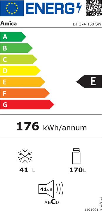 Energie-Label Amica Kühl- und Gefrierkombination DT 374 160 SW BxHxT 54 x 144 x 55 cm Kühlteil 170 l Gefrierteil 2 (211 l)