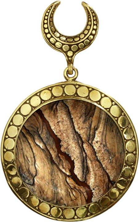 Produktbild Star Piercing Sattel vergoldet Anhänger Teller mit Picture Jasper Stein (Messing, Mineralisch)