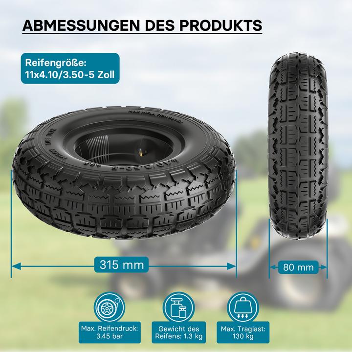 Actual product image Wiltec Tyre for lawn mower 11x4.10/3.50-5 4pr with innner tube and curved valve stem garden tractor (Lawn mower, Lawn tractor, Garden machinery spare parts)
