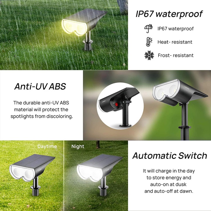 Image du produit Lumina Swiss 2x LED Spot de jardin solaire 4W RGB IP67 (650 lm, IP67)