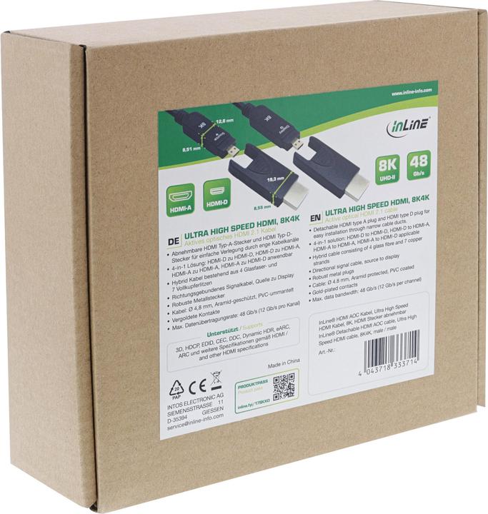 Produktbild InLine HDMI AOC Kabel, Ultra High Speed HDMI Kabel, 8K4K, schwarz, 10m (20 m, HDMI, 2.1)
