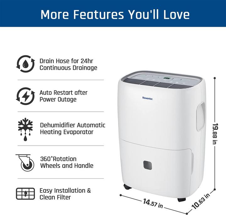 Produktbild Newentor Luftentfeuchter mit Timer und Ablaufschlauch (80 m², 25 l/24h)