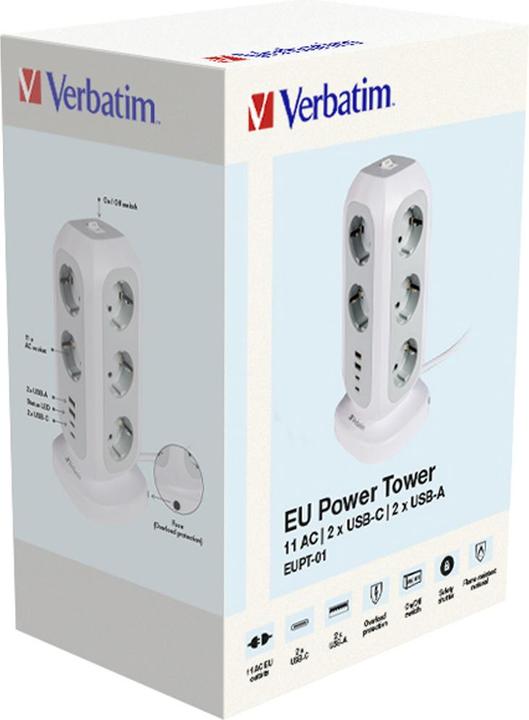 Actual product image Verbatim EU Power Tower 11 (11x, CEE 7/4, USB-A, USB-C, 2 m)