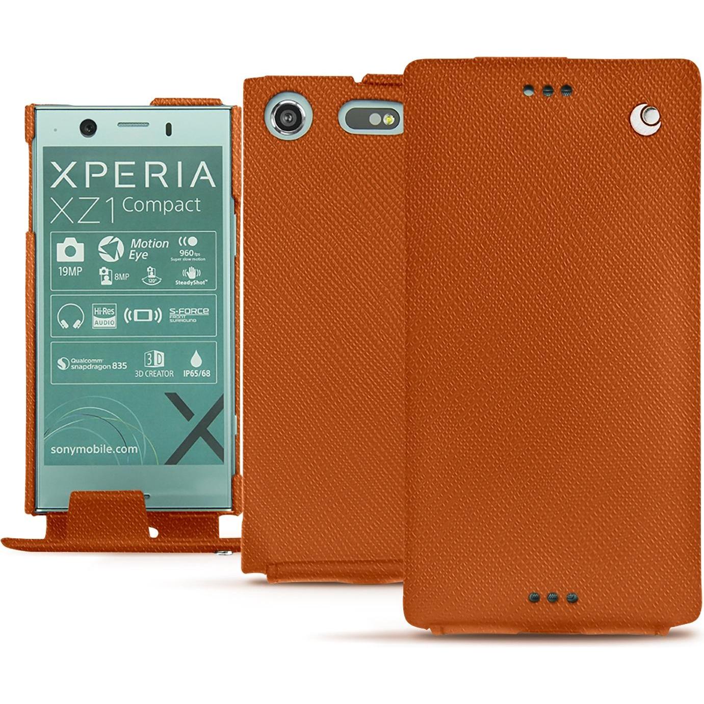 Noreve Lederschutzhülle vertikal (Sony Xperia XZ1 Compact), Smartphone Hülle, Orange