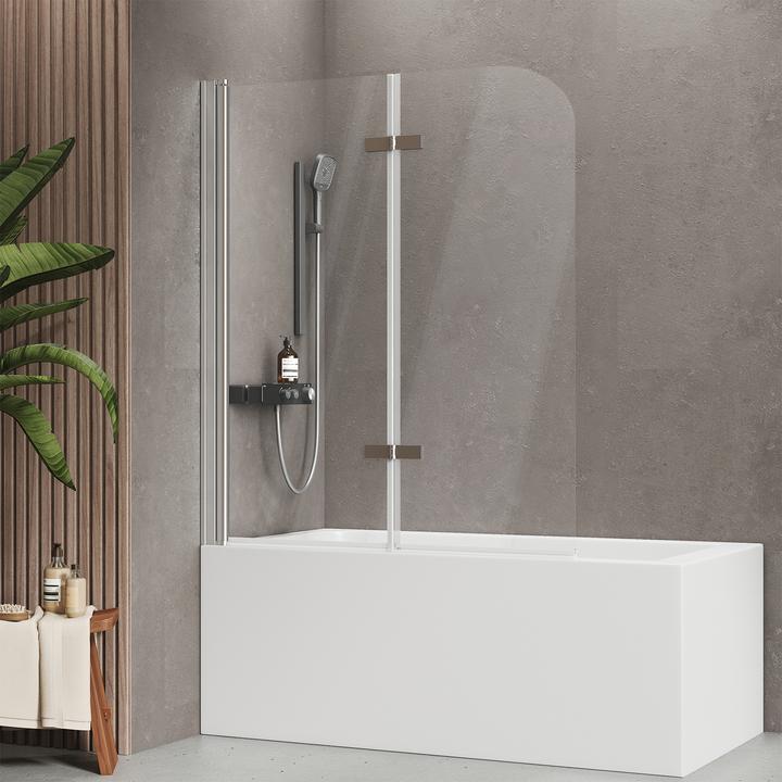 Produktbild Emke Duschwand für Badewanne 120x140cm Glas-Duschwand, 2-teilig Faltbar, Leicht zu Reinigen, Chrom (120 cm)