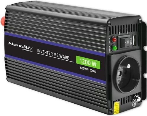 Actual product image Qoltec 51925 Monolith voltage converter 1200 MS Wave |12V to 230V | 600/1200W | USB