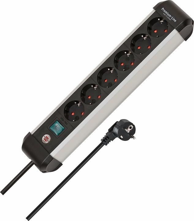 Produktbild Brennenstuhl 1391030600 Steckdosenleiste mit Schalter Silber-Schwarz Schutzkontakt 1 St. (6 x, CEE 7/3, 3 m)