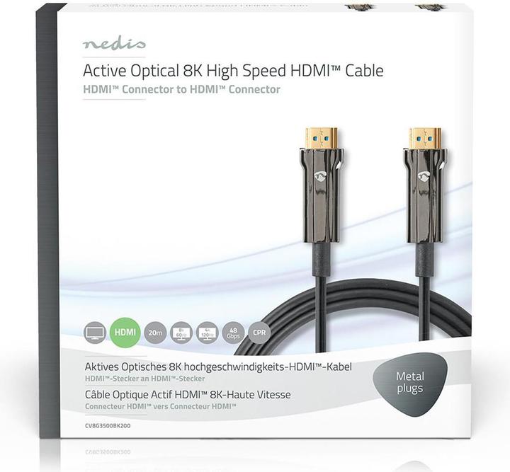 Actual product image Nedis High Speed??HDMI T Cable with Ethernet HDMIT Plug HDMIT Plug 8K@60Hz 48 Gbps 20.0 m run (20 m)